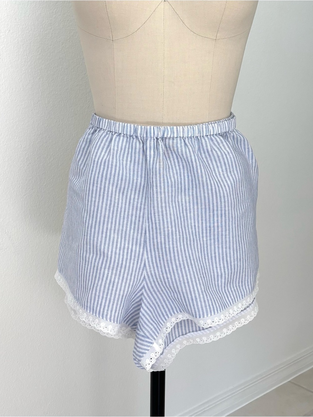 J.Crew Lace-Trim Camisole Pajama Short Set NWT Linen Blend Striped Blue White XL - Picture 4 of 10